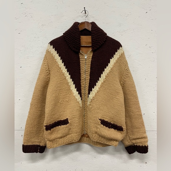 Other - Vintage 1960s/70s Hand Knit Wool Cowichan Full Zip Cardigan Sweater, Fits M/L